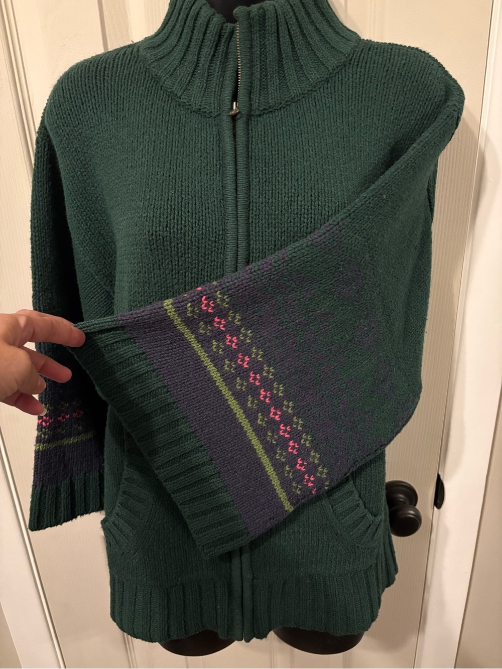 Vtg 90s Old Navy Fair Isle Full Zip Cardigan Sweater Bell Sleeves Green - Picture 3 of 5
